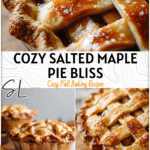 A golden Salted Maple Pie with flaky butter crust and maple drizzle on a rustic wood table.